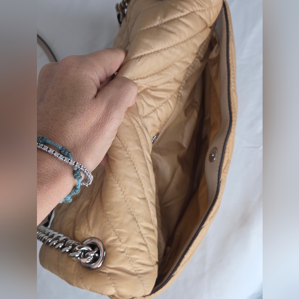 Rebecca Minkoff Elegant Nylon Beige Quilted Shoulder Bag - Picture 7 of 14
